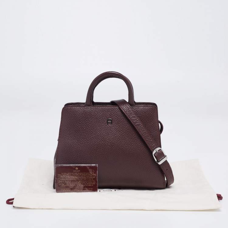 Pre Owned Aigner Dark Burgundy Grained Leather Mini Cybill Tote