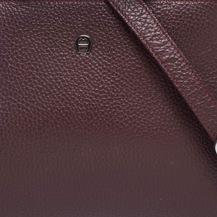 Pre Owned Aigner Dark Burgundy Grained Leather Mini Cybill Tote