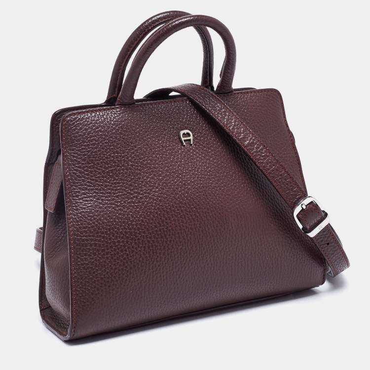 Pre Owned Aigner Dark Burgundy Grained Leather Mini Cybill Tote