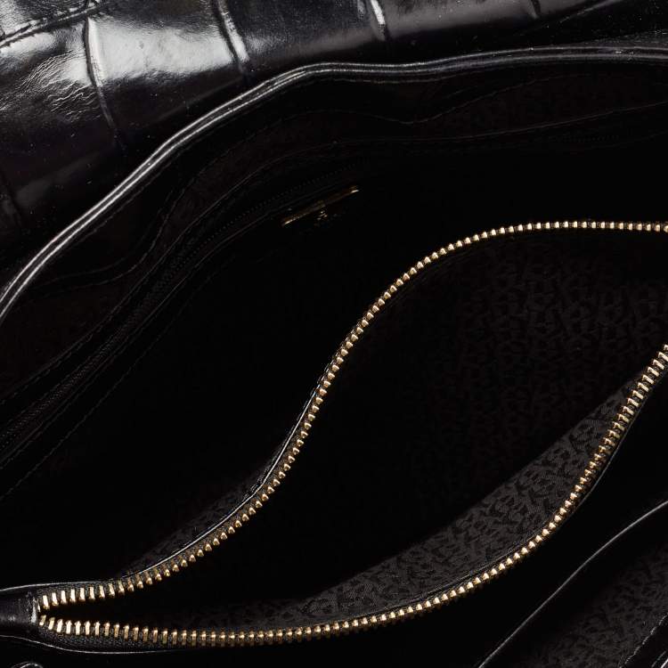 Pre Owned Aigner Black Croc Embossed Leather Satchel
