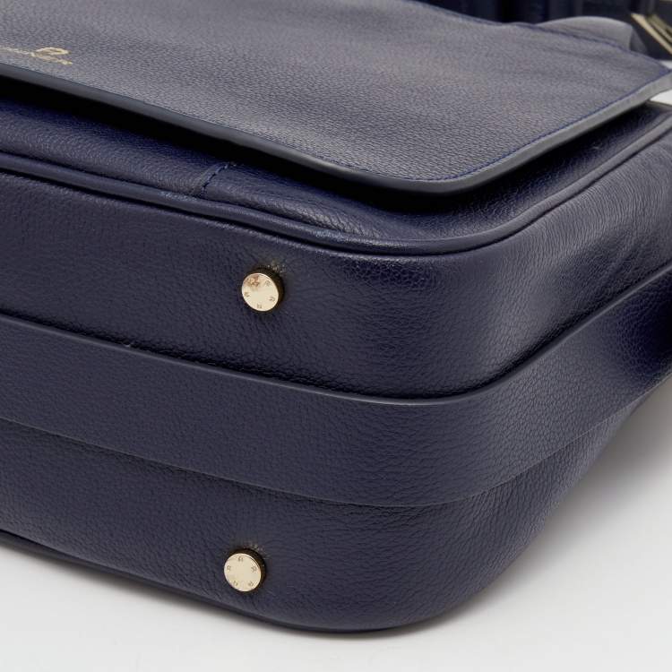 Pre Owned Aigner Navy Blue Leather Vittoria Tote