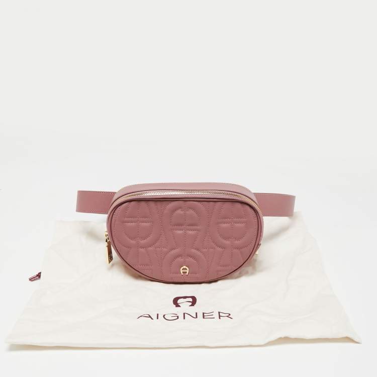 Pre Owned Aigner Old Rose Leather Diadora Belt Bag
