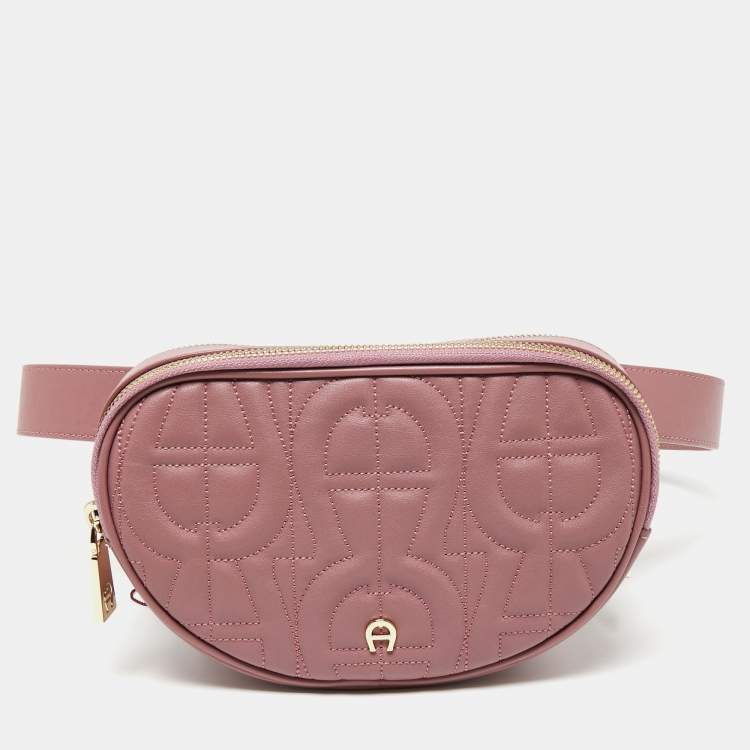 Pre Owned Aigner Old Rose Leather Diadora Belt Bag