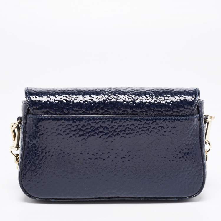 Pre Owned Aigner Navy Blue Patent Leather Flap Crossbody Bag