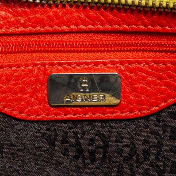 Pre Owned Aigner Multicolor Monogram Canvas And Leather Boston Bag