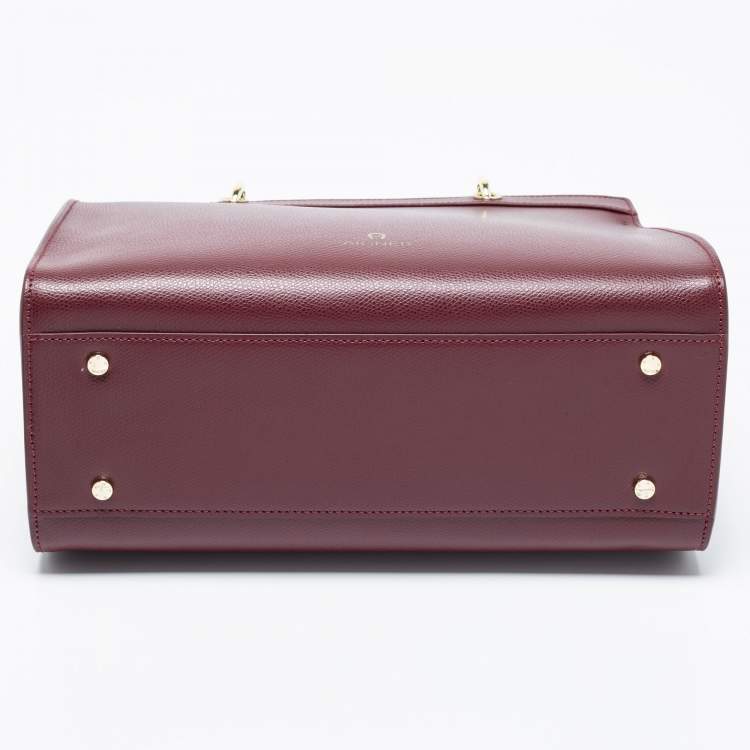 Pre Owned Aigner Burgundy Leather Carol Tote