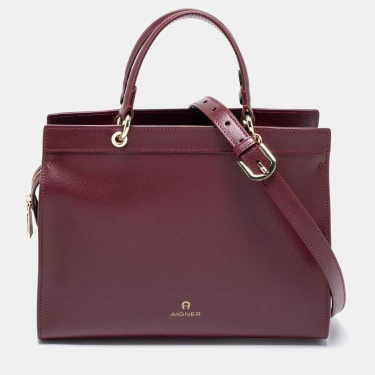Pre Owned Aigner Burgundy Leather Carol Tote