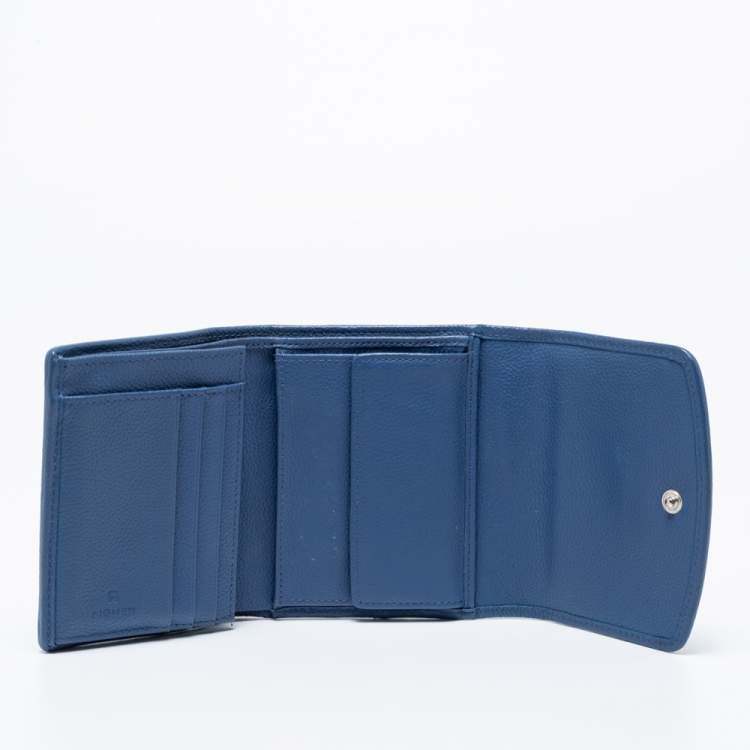 Pre Owned Aigner Blue Leather Trifold Wallet