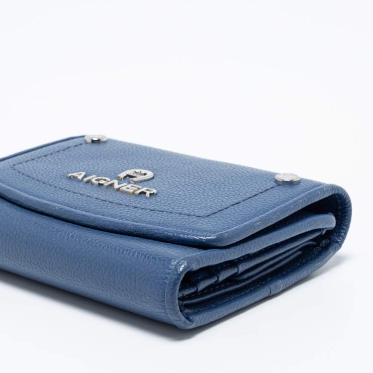 Pre Owned Aigner Blue Leather Trifold Wallet