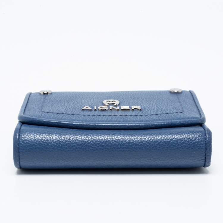 Pre Owned Aigner Blue Leather Trifold Wallet