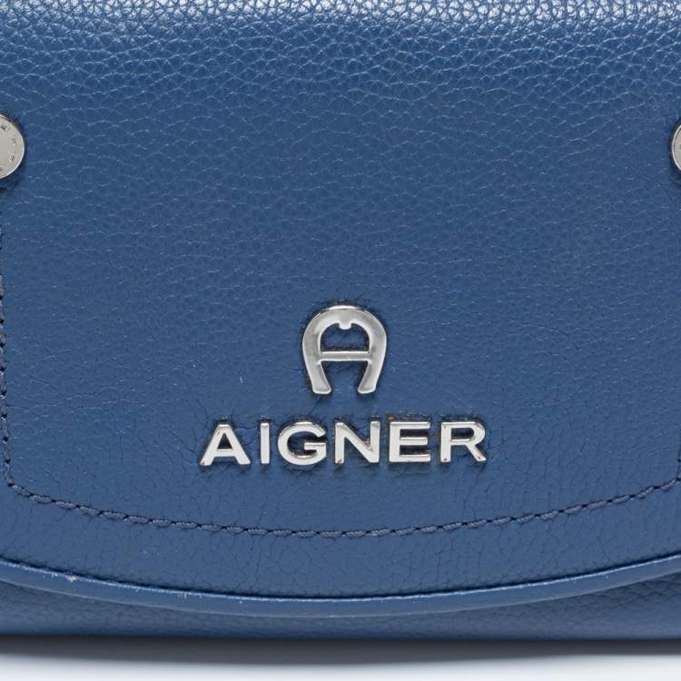 Pre Owned Aigner Blue Leather Trifold Wallet