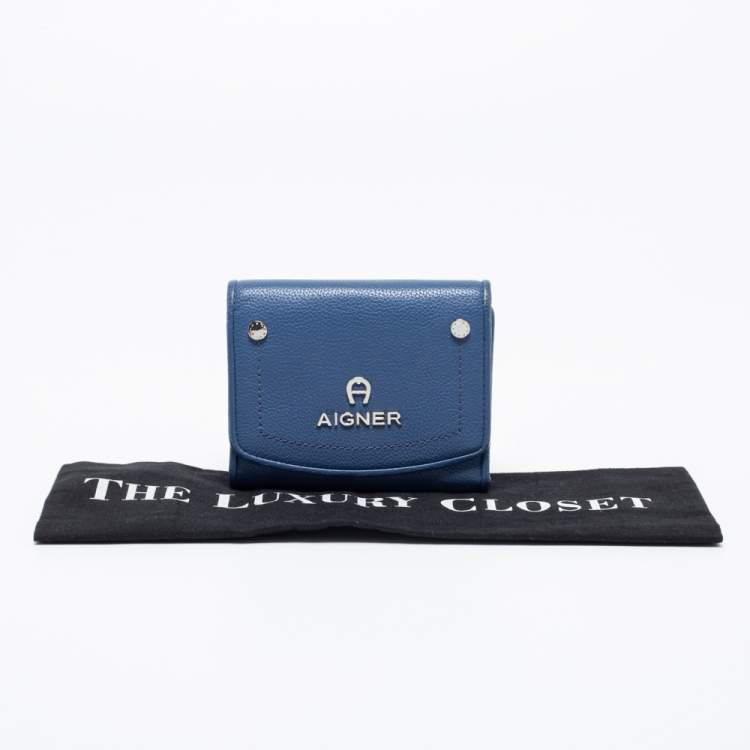Pre Owned Aigner Blue Leather Trifold Wallet
