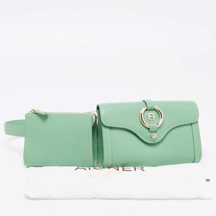 Pre Owned Aigner Sage Green Leather Fiorentina Belt Bag