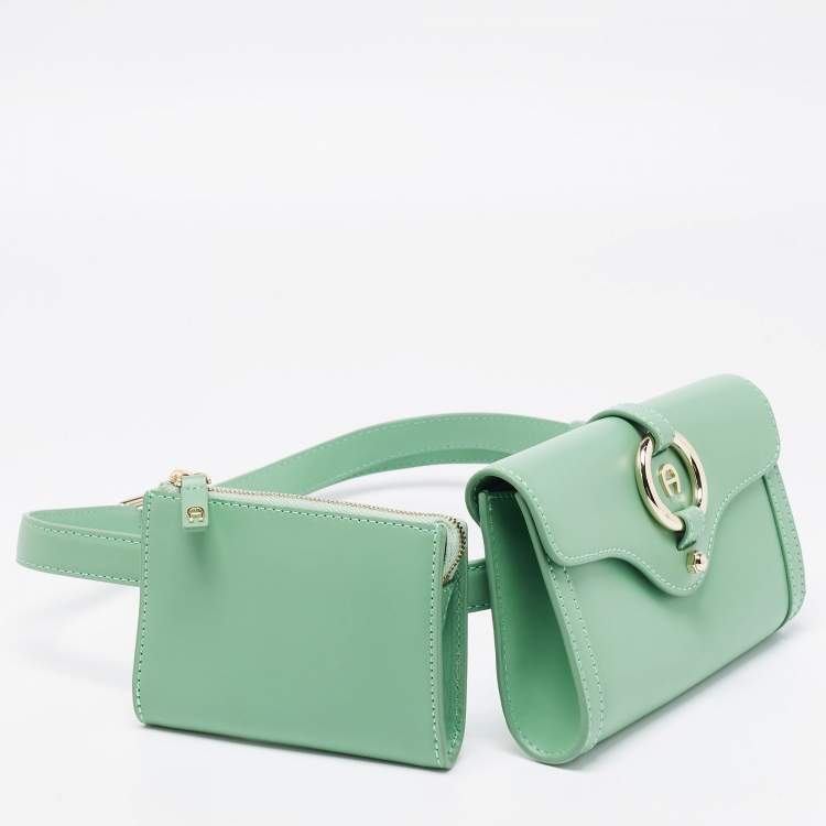 Pre Owned Aigner Sage Green Leather Fiorentina Belt Bag