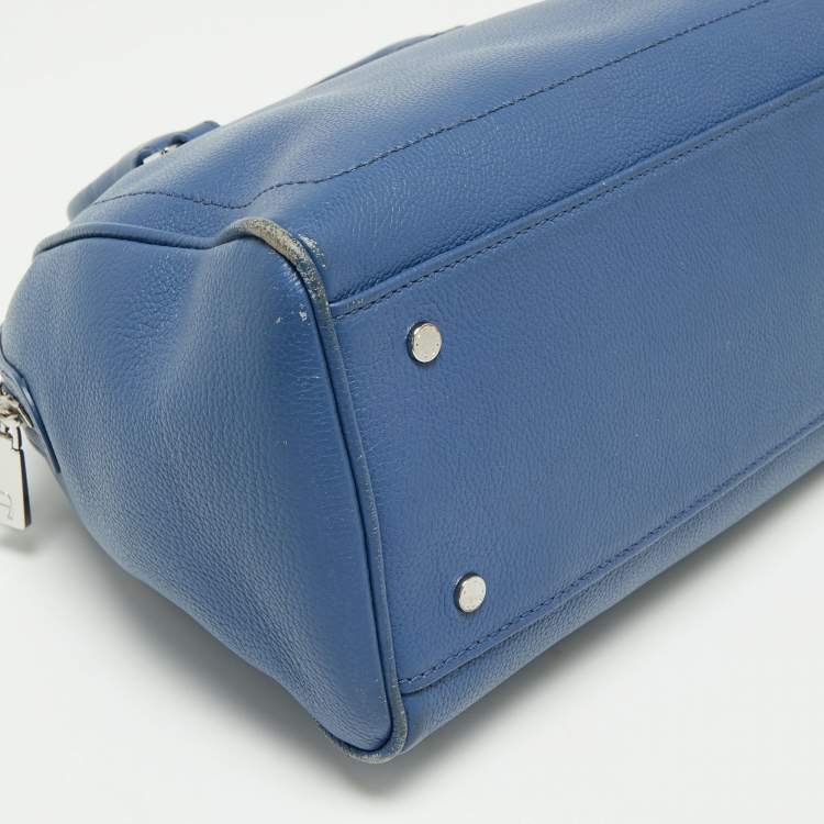 Pre Owned Aigner Blue Leather Zip Satchel