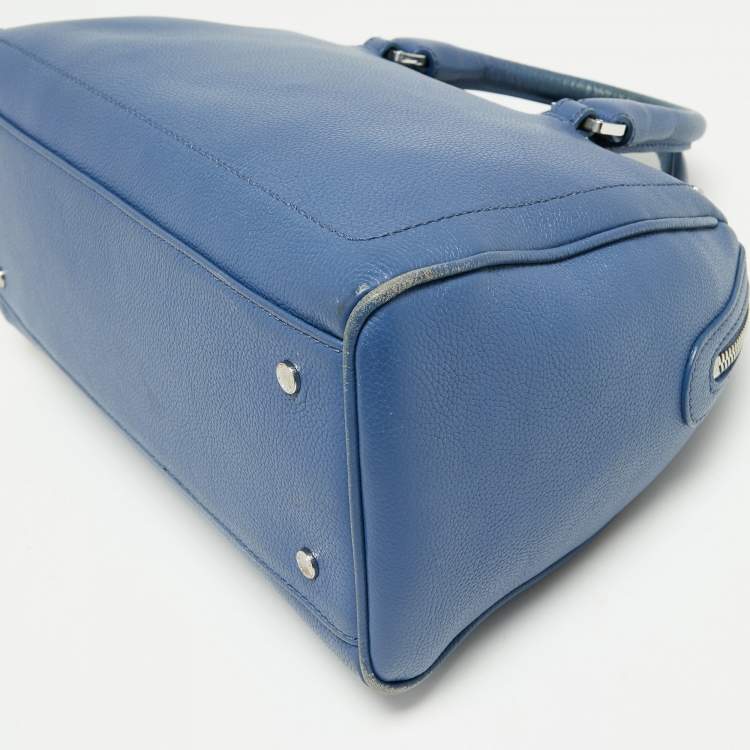 Pre Owned Aigner Blue Leather Zip Satchel