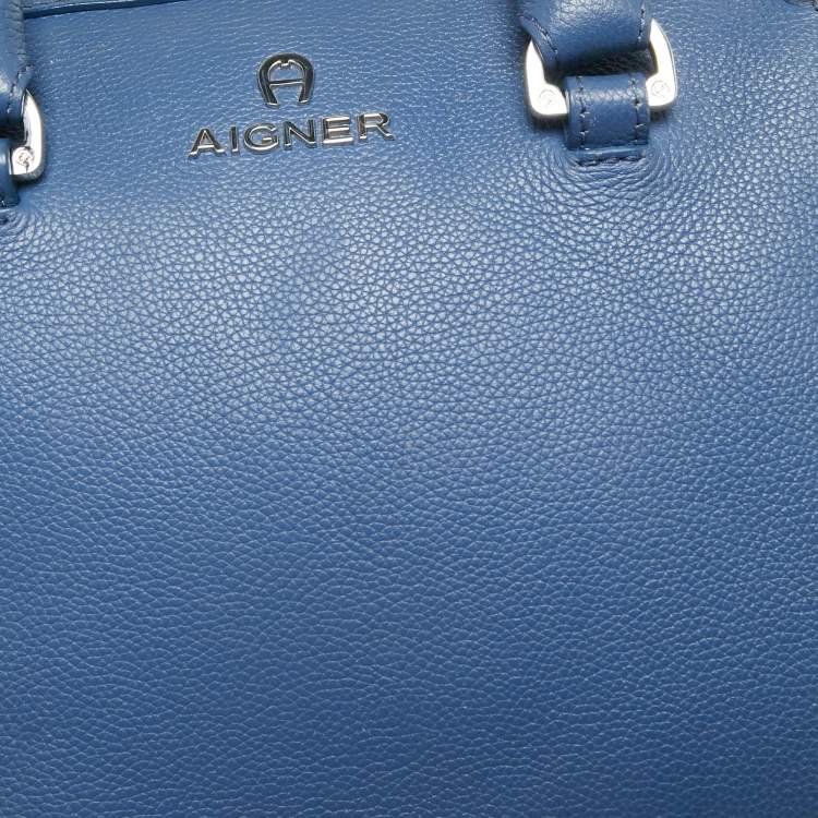 Pre Owned Aigner Blue Leather Zip Satchel