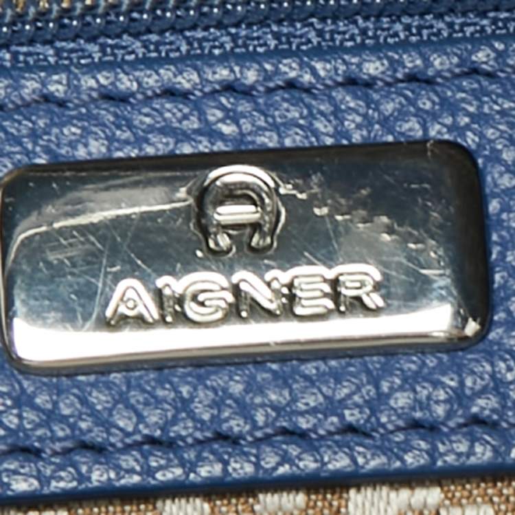 Pre Owned Aigner Blue Leather Zip Satchel
