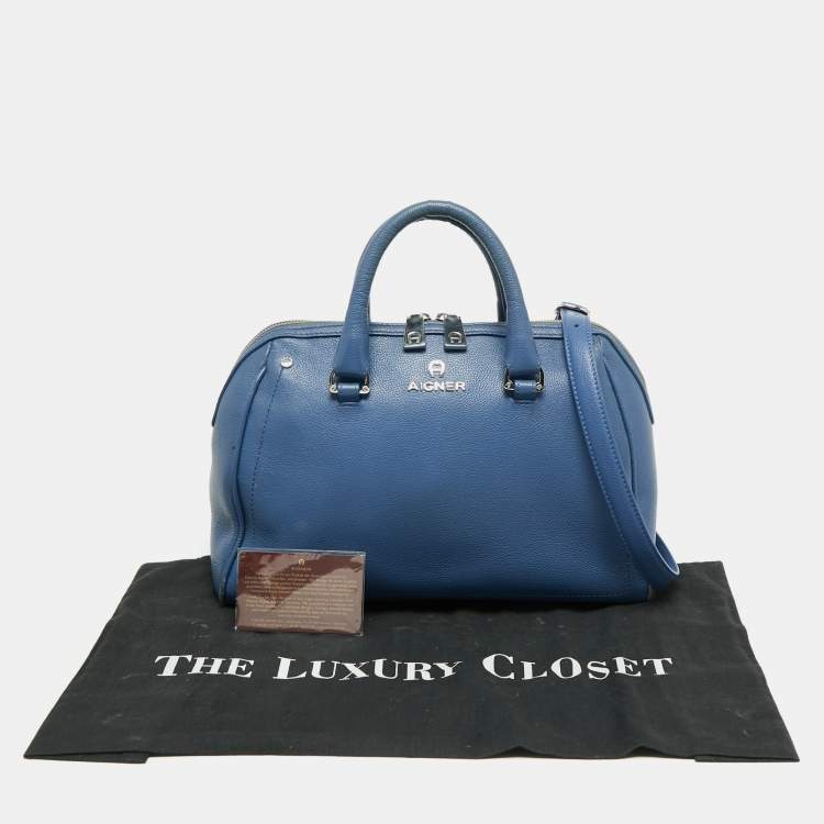 Pre Owned Aigner Blue Leather Zip Satchel
