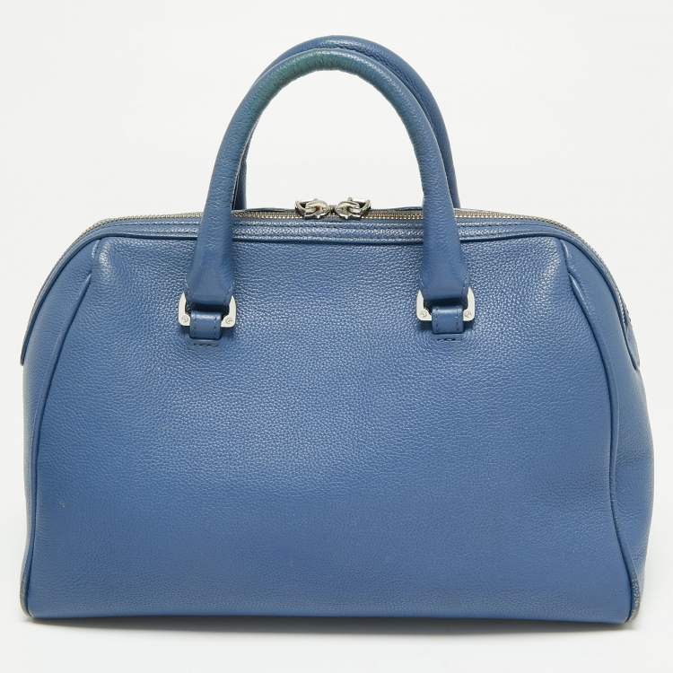 Pre Owned Aigner Blue Leather Zip Satchel