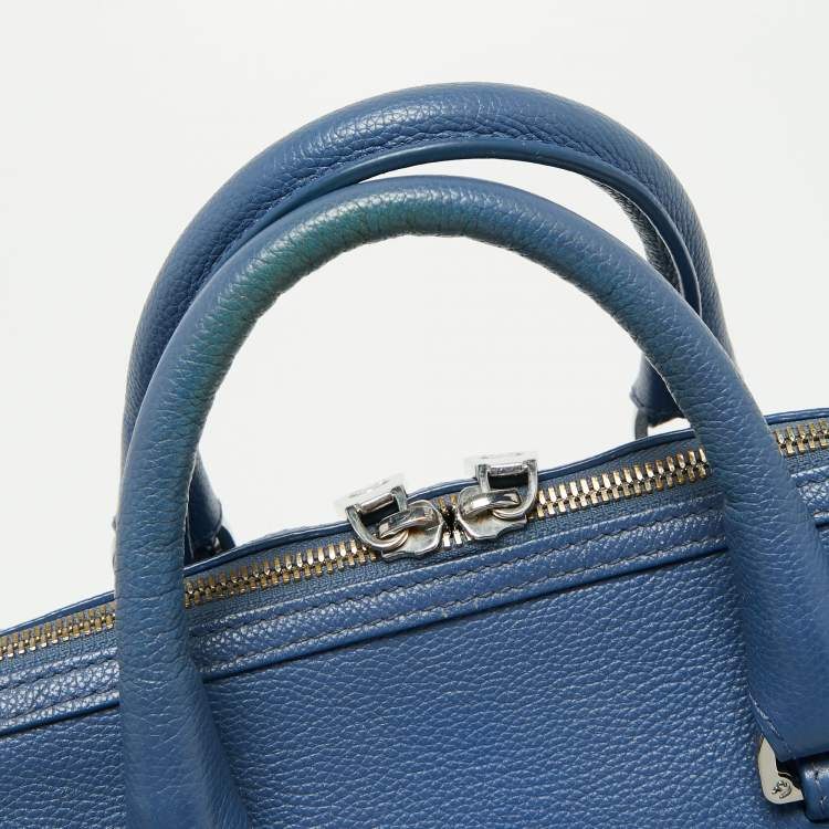 Pre Owned Aigner Blue Leather Zip Satchel