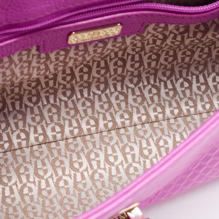Pre Owned Aigner Pink Textured Leather Genoveva Shoulder Bag w/ Wallet