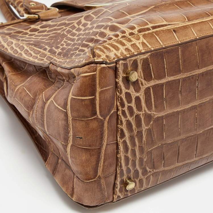 Pre Owned Aigner Brown Croc Embossed Leather Flap Frame Satchel
