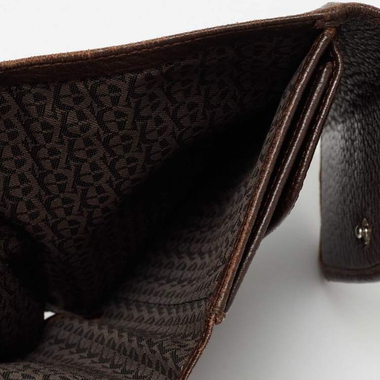Pre Owned Aigner Brown Leather Logo Flap Trifold Wallet