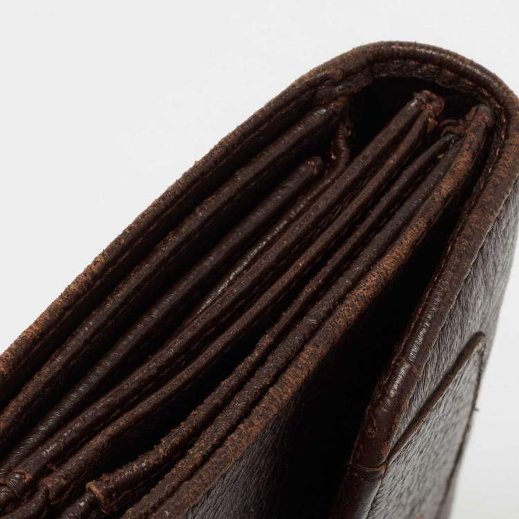 Pre Owned Aigner Brown Leather Logo Flap Trifold Wallet