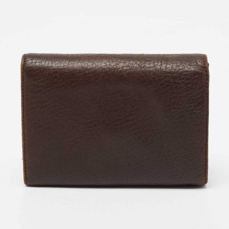 Pre Owned Aigner Brown Leather Logo Flap Trifold Wallet