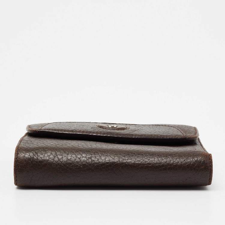 Pre Owned Aigner Brown Leather Logo Flap Trifold Wallet