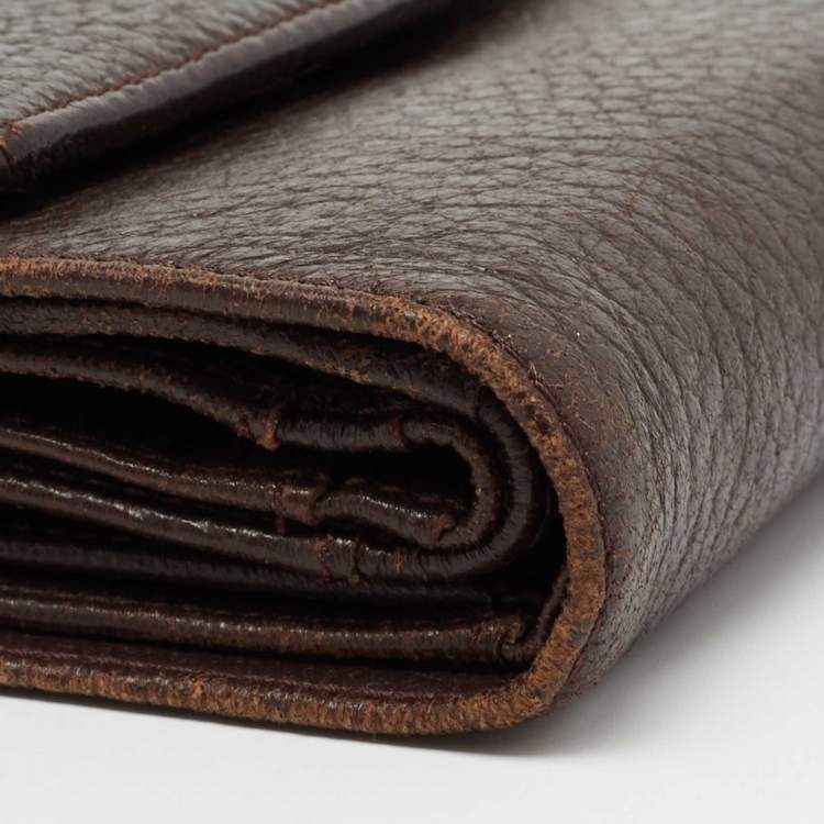 Pre Owned Aigner Brown Leather Logo Flap Trifold Wallet