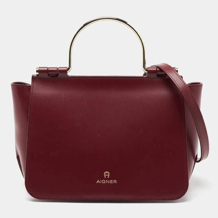Pre Owned Aigner Burgundy Leather Lexi Top Handle Bag