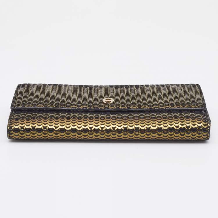Pre Owned Aigner Olive Green Foil Leather Continental Wallet