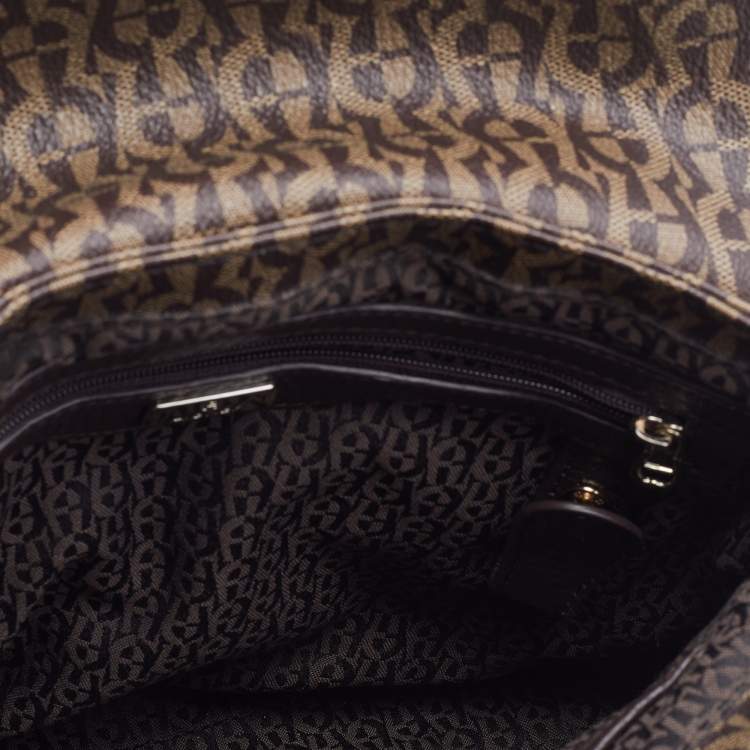 Pre Owned Aigner Brown/Beige Coated Canvas and Leather Shoulder Bag