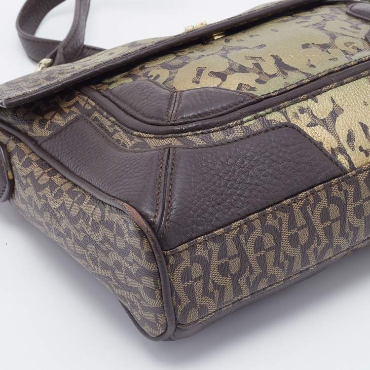 Pre Owned Aigner Brown/Beige Coated Canvas and Leather Shoulder Bag