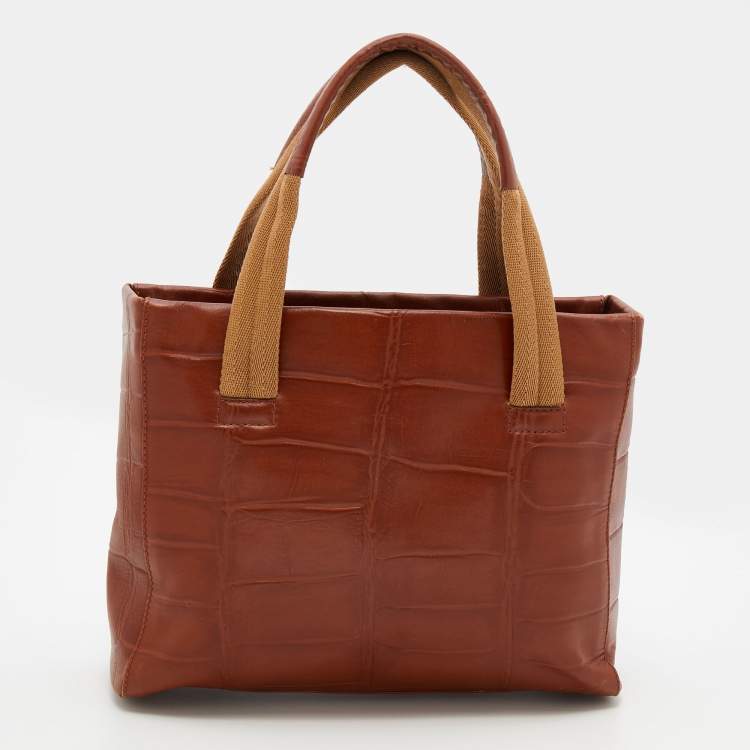 Pre Owned Aigner Brown Croc Embossed Leather Tote