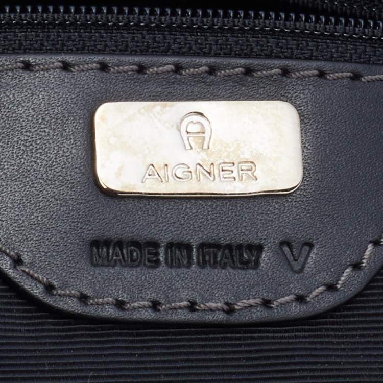 Pre Owned Aigner Black Signature Coated Canvas and Leather Tote