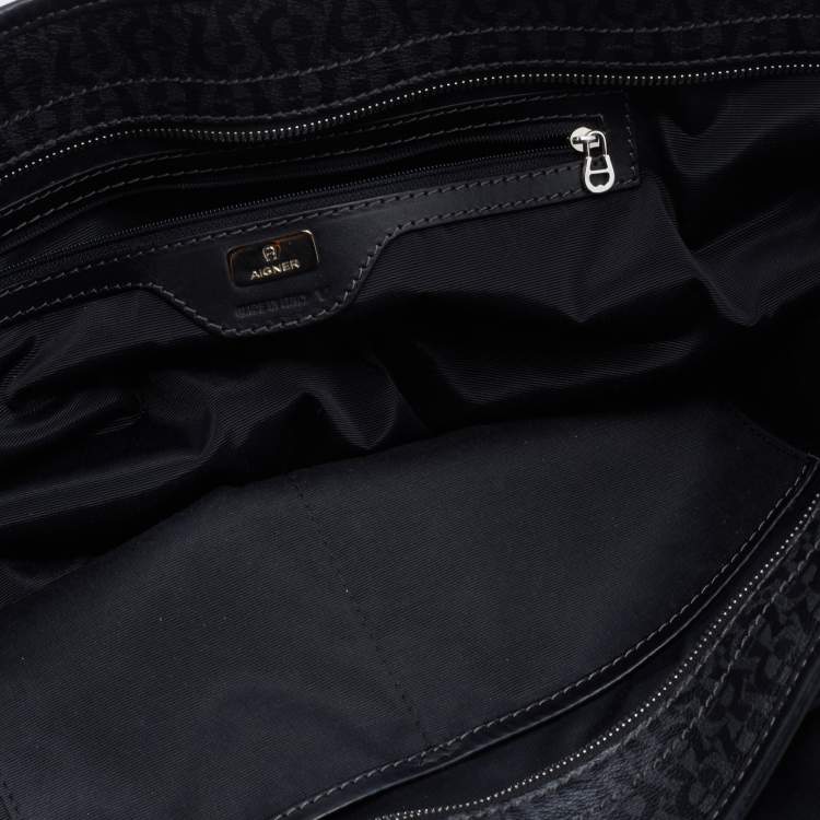 Pre Owned Aigner Black Signature Coated Canvas and Leather Tote