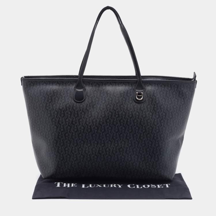 Pre Owned Aigner Black Signature Coated Canvas and Leather Tote