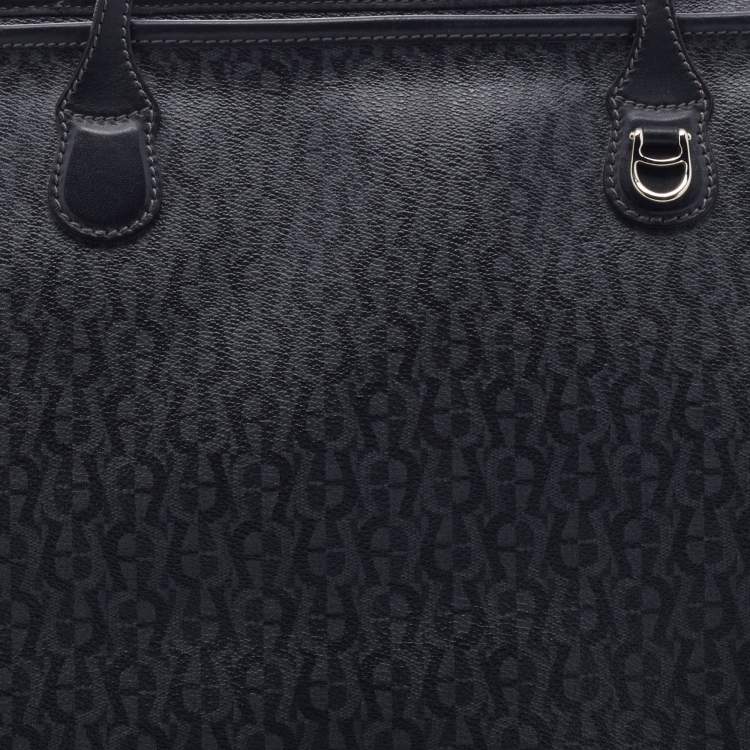 Pre Owned Aigner Black Signature Coated Canvas and Leather Tote