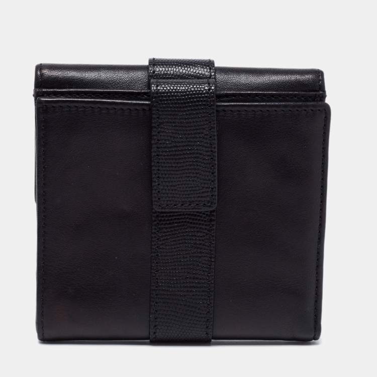 Pre Owned Aigner Black Leather Trifold Compact Wallet