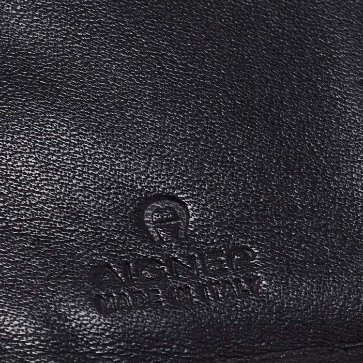 Pre Owned Aigner Black Leather Trifold Compact Wallet