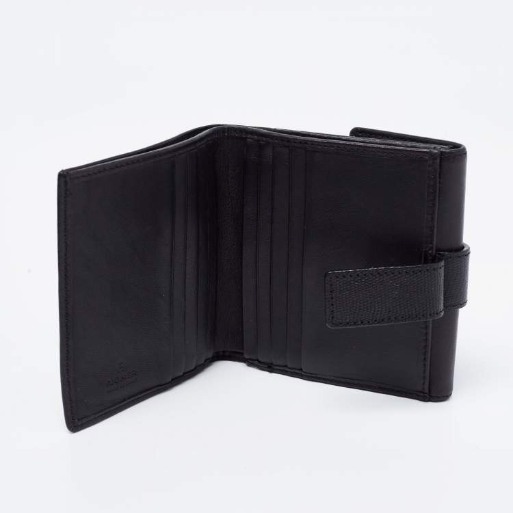 Pre Owned Aigner Black Leather Trifold Compact Wallet