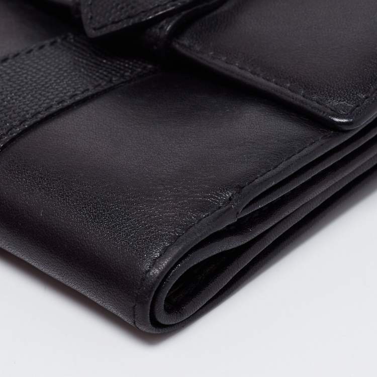 Pre Owned Aigner Black Leather Trifold Compact Wallet