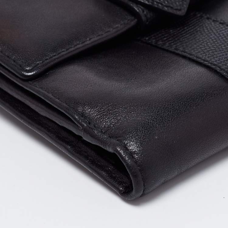 Pre Owned Aigner Black Leather Trifold Compact Wallet