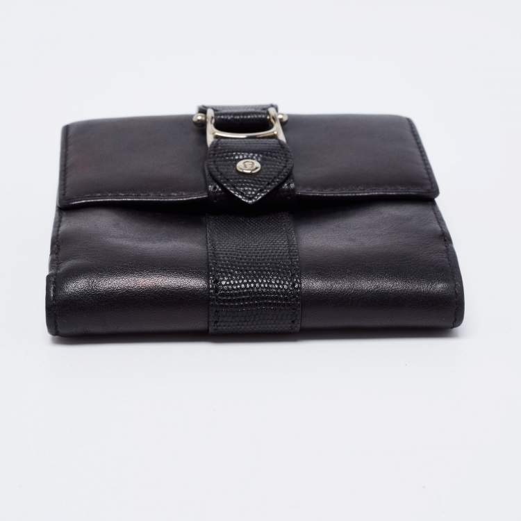 Pre Owned Aigner Black Leather Trifold Compact Wallet