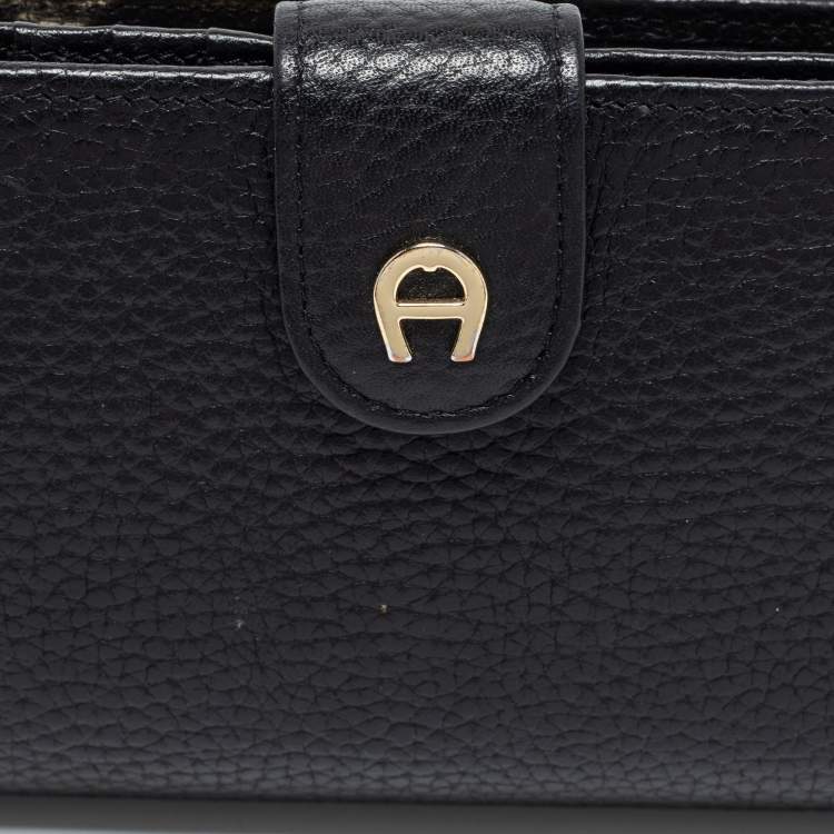 Pre Owned Aigner Black Leather Diadora French Wallet