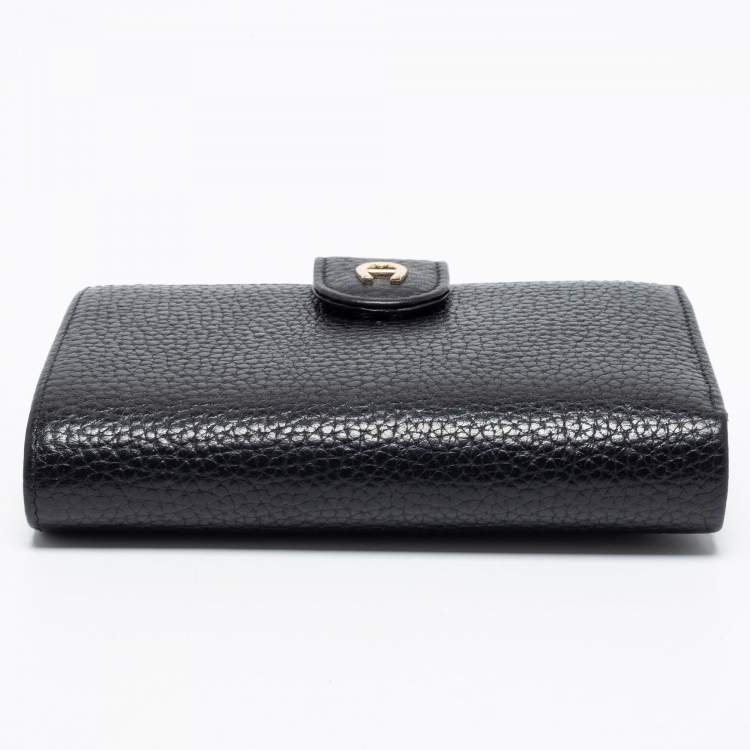 Pre Owned Aigner Black Leather Diadora French Wallet