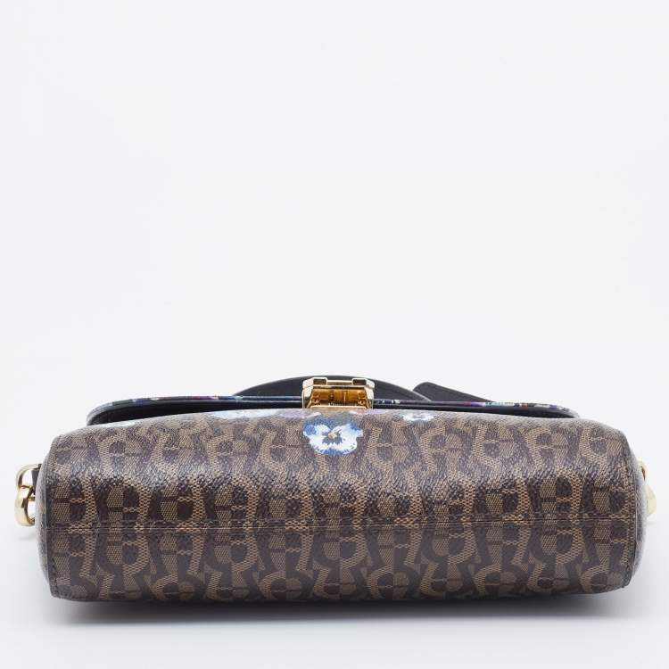 Pre Owned Aigner Multicolor Floral Print Coated Canvas and Leather Shoulder Bag